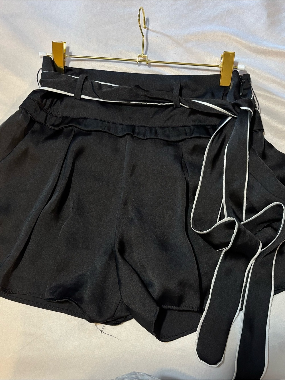 bebe Black High-Rise Tie-Waist Skort with White Piping